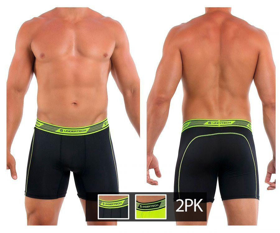 Undertech 347710-340 2Pk Solid Mesh Boxer Briefs Color Black-Green