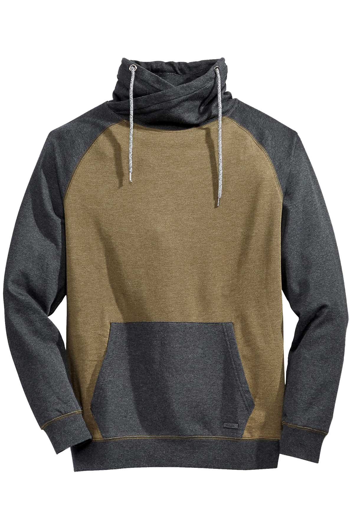 Univibe Olive/Charcoal Heather Fleece Funnel Neck Hoodie