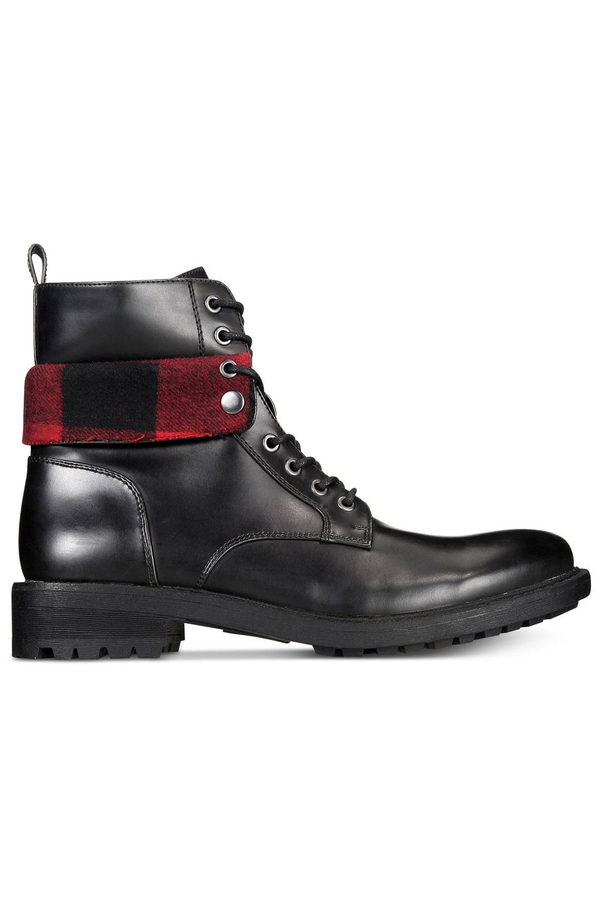 Unlisted by Kenneth Cole Black/Red Flannel High-Top Boot