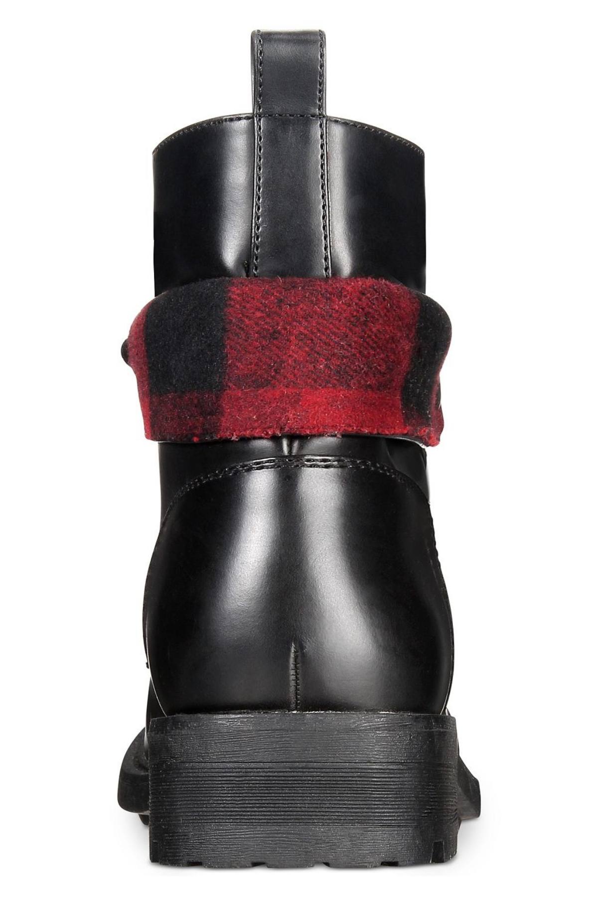 Unlisted by Kenneth Cole Black/Red Flannel High-Top Boot