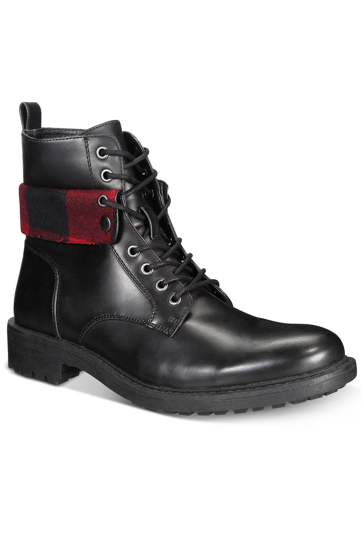Unlisted by Kenneth Cole Black/Red Flannel High-Top Boot