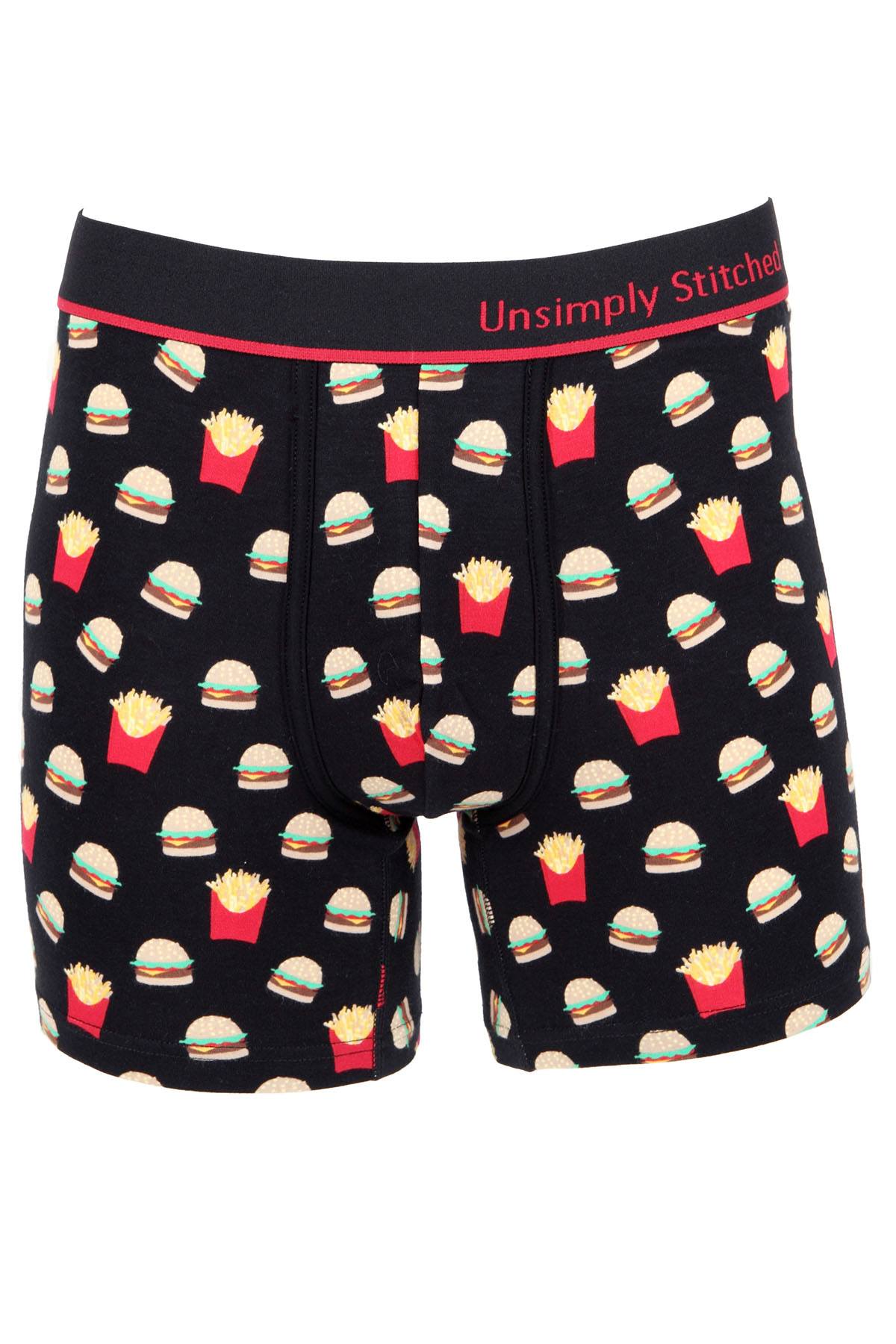 Unsimply Stitched Black Cheeseburger & Fries Boxer Brief