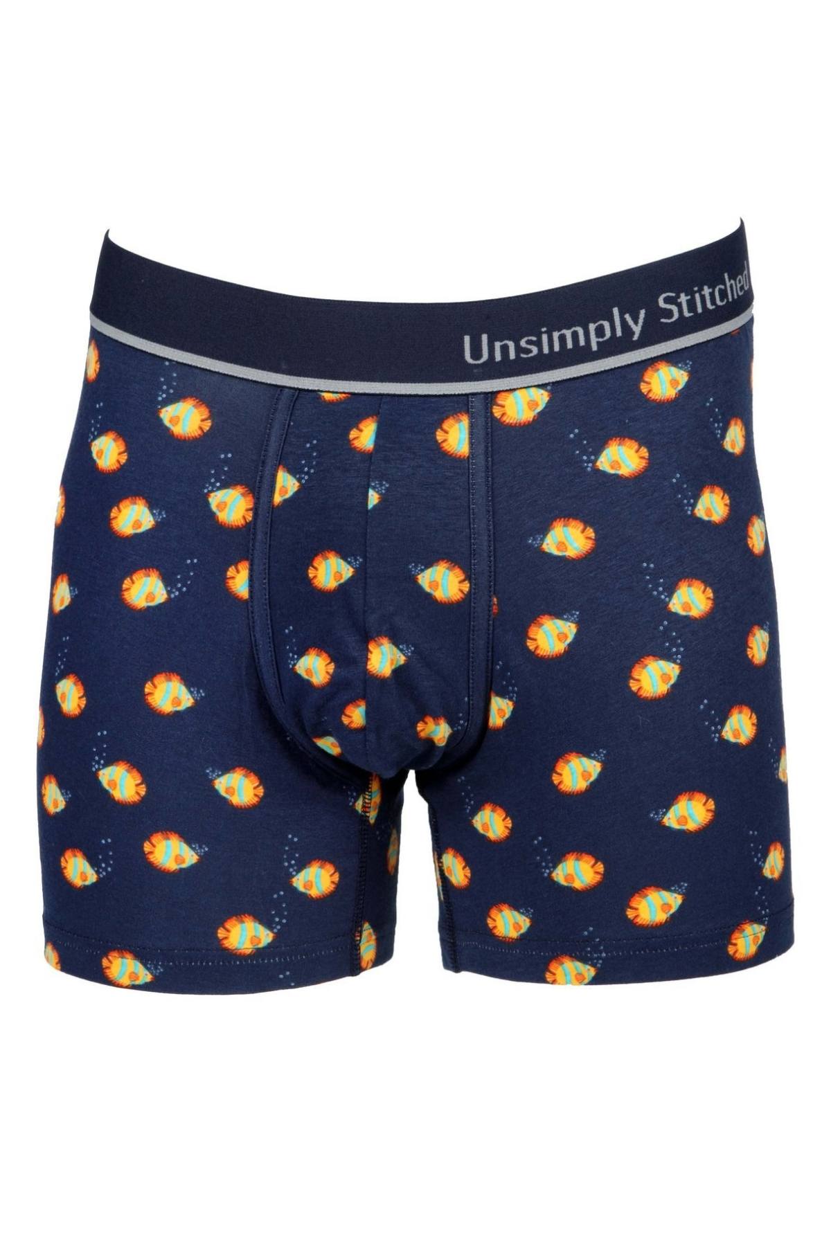 Unsimply Stitched Navy-Blue Fish-Bubbles Boxer Brief