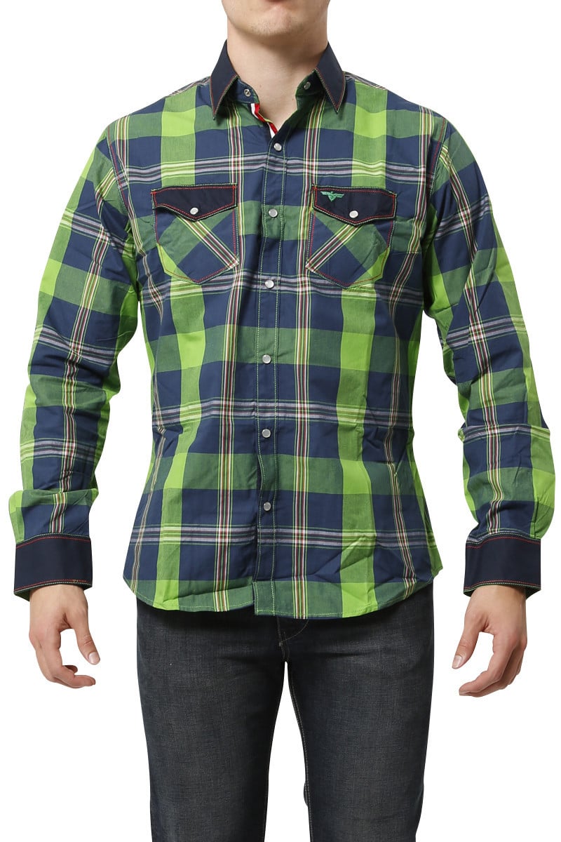 V.I.P. Collection Green Plaid Patch Elbow Shirt