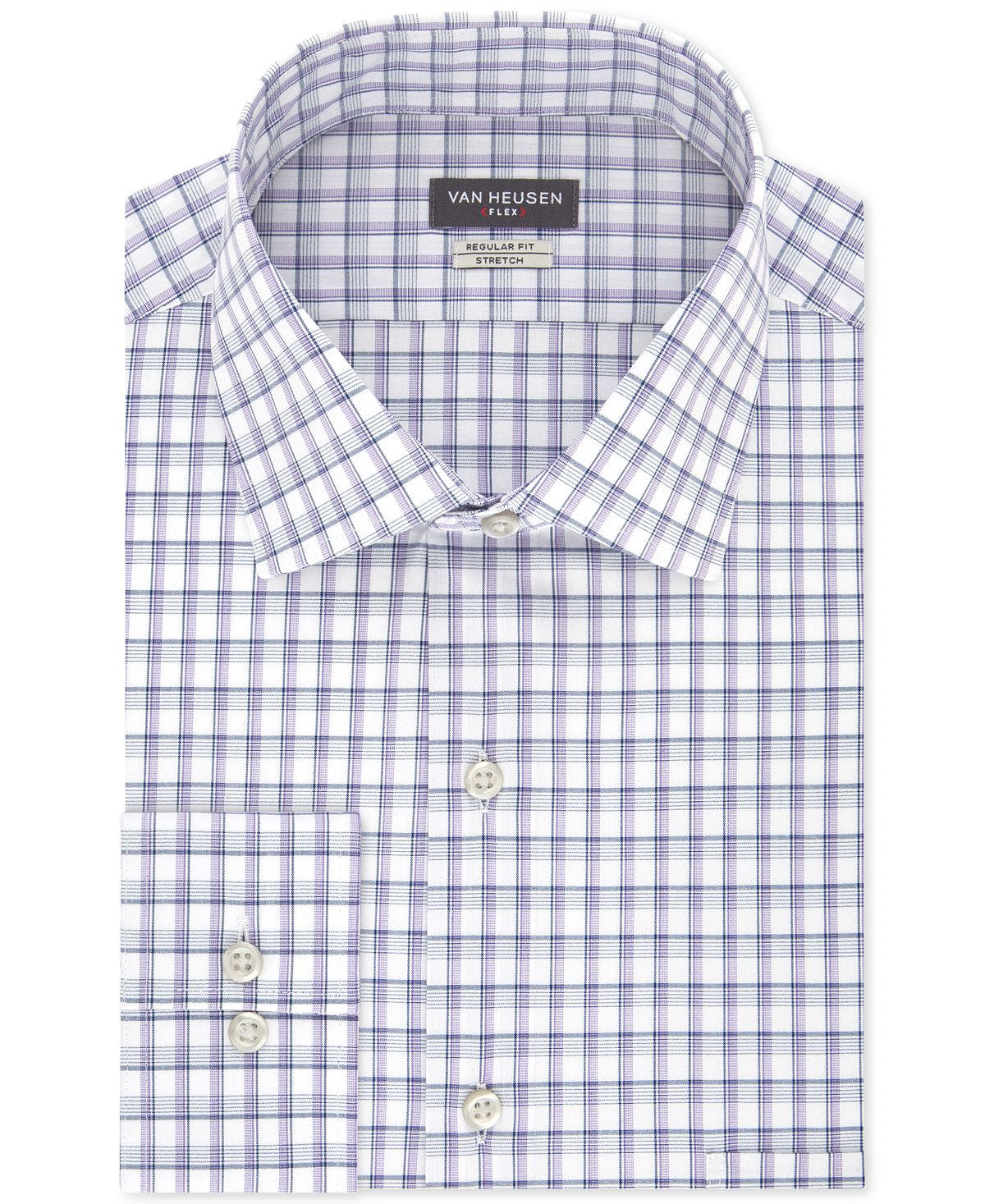 Van Heusen Classic/regular Fit Stretch Flex Blue Check Dress Shirt Violet