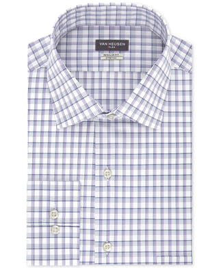 Van Heusen Classic/regular Fit Stretch Flex Blue Check Dress Shirt Violet