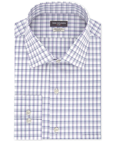 Van Heusen Classic/regular Fit Stretch Flex Blue Check Dress Shirt Violet