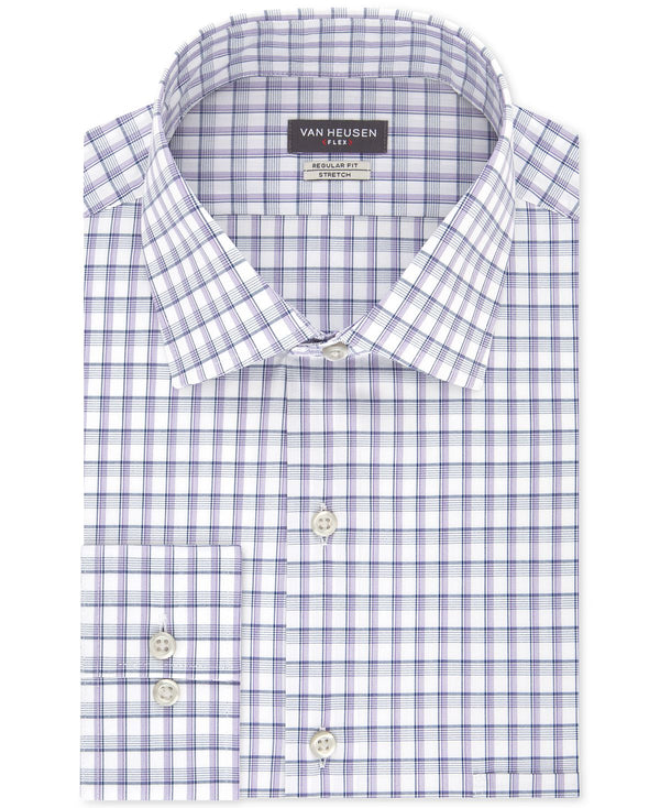 Van Heusen Classic/regular Fit Stretch Flex Blue Check Dress Shirt Violet