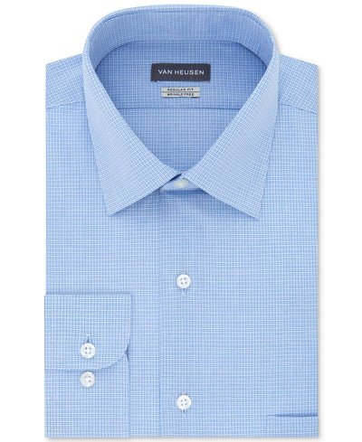 Van Heusen Classic/regular Fit Wrinkle Free Solid Micro-check Dress Shirt Blue Ice