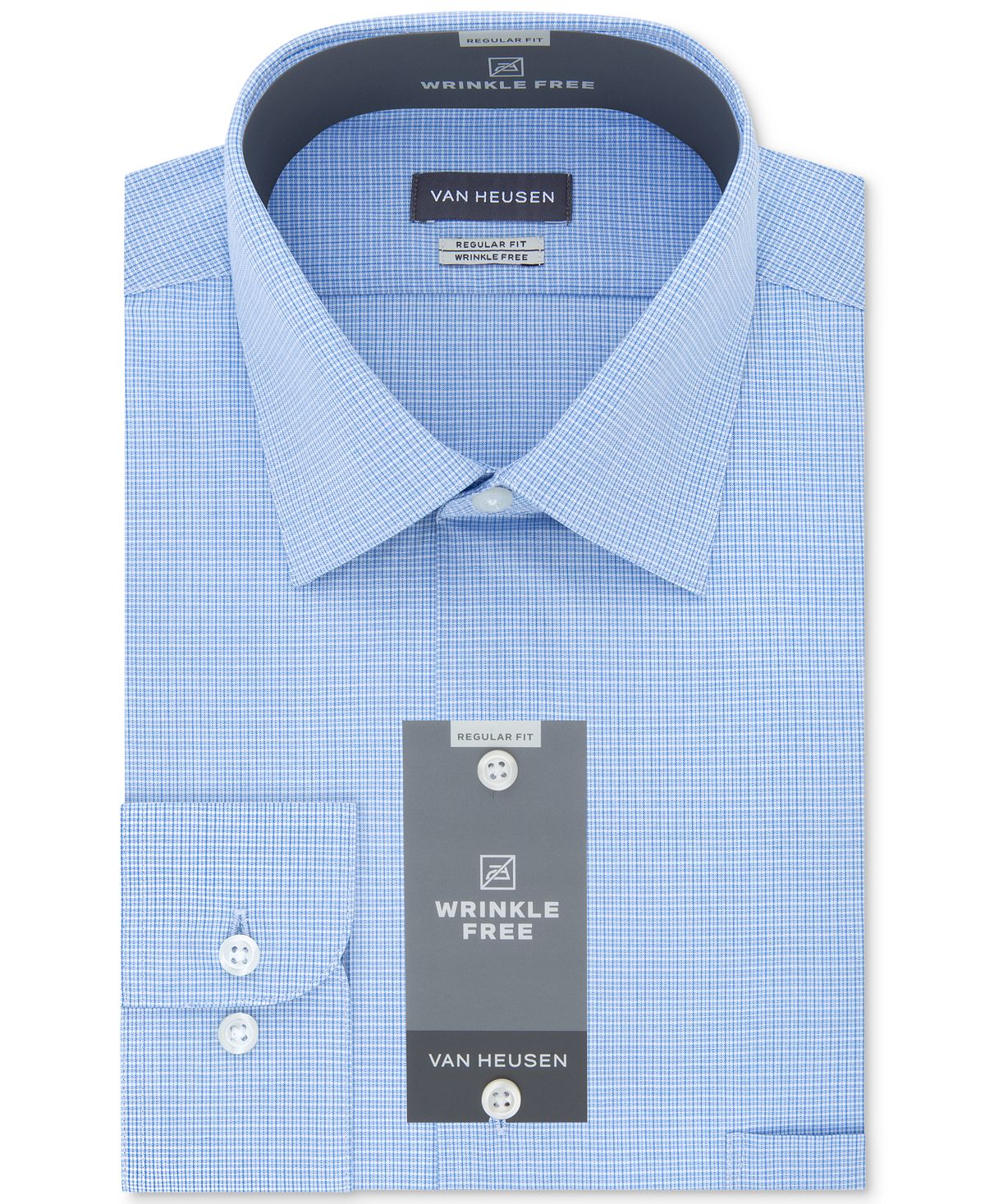 Van Heusen Classic/regular Fit Wrinkle Free Solid Micro-check Dress Shirt Blue Ice
