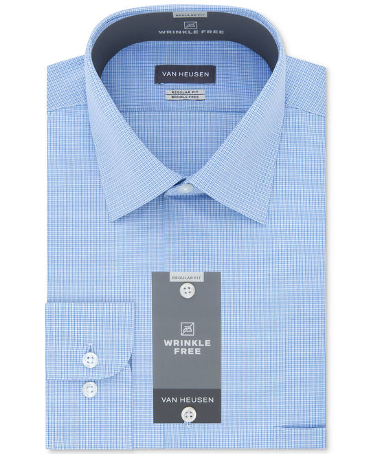 Van Heusen Classic/regular Fit Wrinkle Free Solid Micro-check Dress Shirt Blue Ice