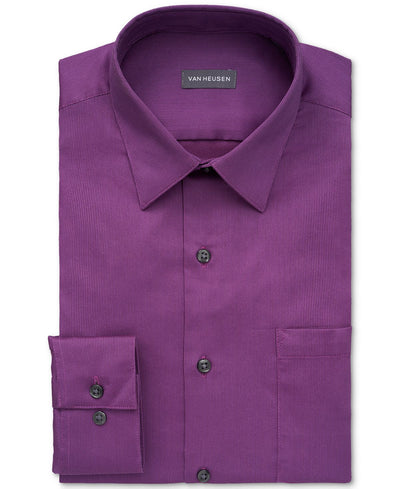 Van Heusen Classic/regular-fit Stain Shield Performance Stretch Grape Purple Textured Dress Shirt Grape
