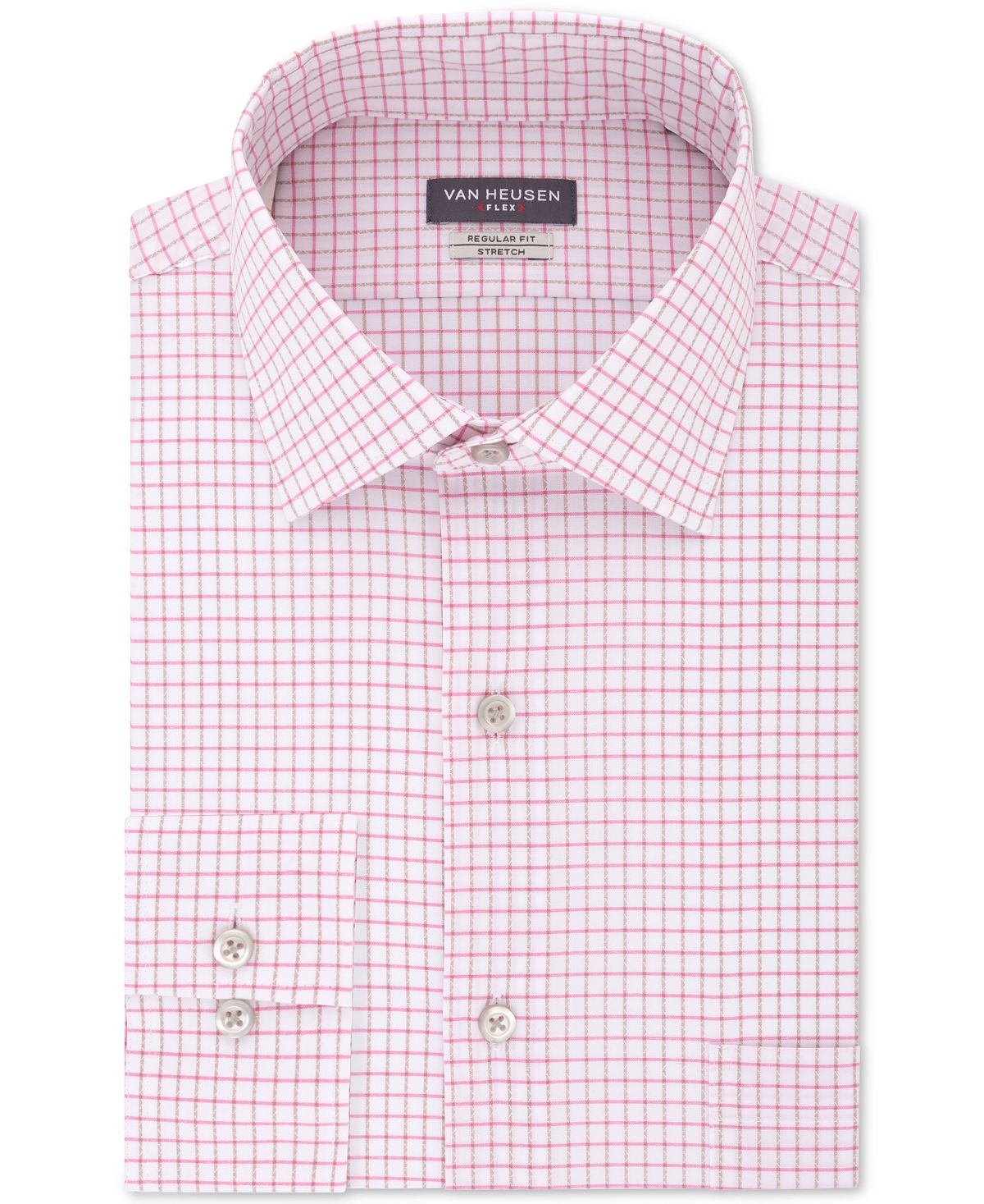Van Heusen Flex Classic/regular-fit Stretch Wrinkle-free Check Dress Shirt White/Pink