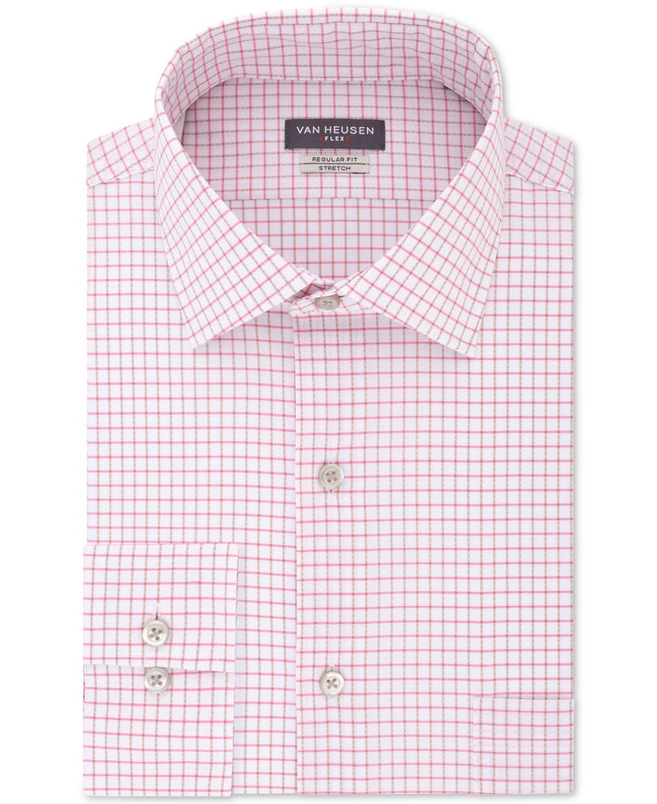 Van Heusen Flex Classic/regular-fit Stretch Wrinkle-free Check Dress Shirt White/Pink