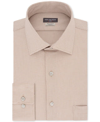 Van Heusen Flex Classic/regular-fit Stretch Wrinkle-free Nailshead Print Dress Shirt Camel
