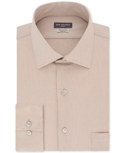 Van Heusen Flex Classic/regular-fit Stretch Wrinkle-free Nailshead Print Dress Shirt Camel