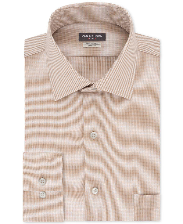 Van Heusen Flex Classic/regular-fit Stretch Wrinkle-free Nailshead Print Dress Shirt Camel
