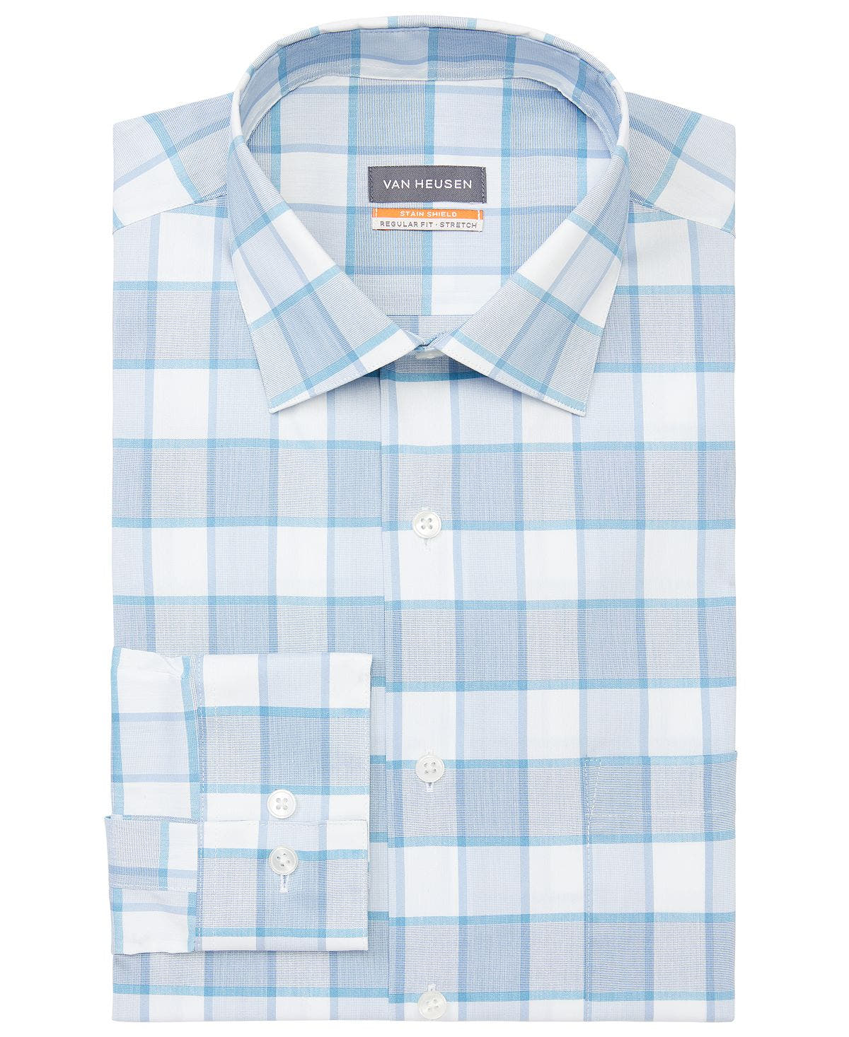 Van Heusen Regular Fit Check Stain Shield Dress Shirt Pool