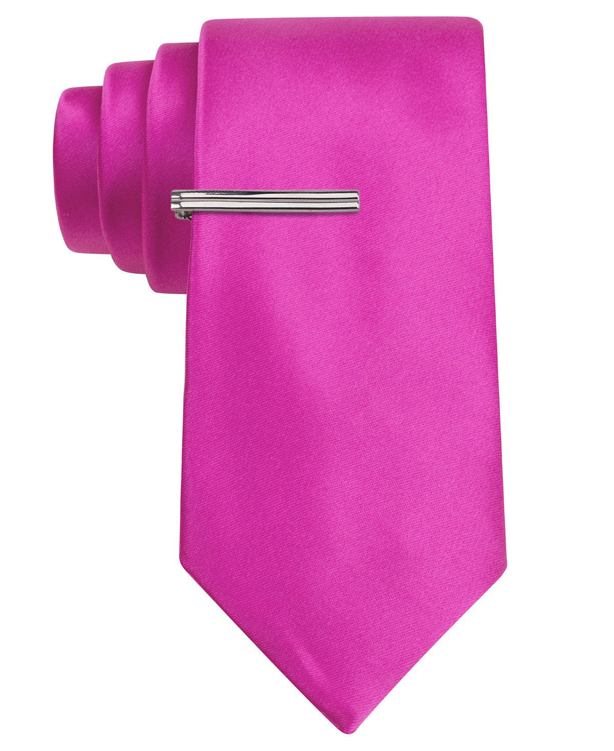 Van Heusen Skinny Solid Tie With Tie Bar Fuchsia