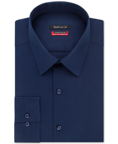 Van Heusen Slim-fit Flex Collar Stretch Solid Dress Shirt Night Blue