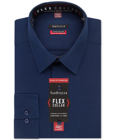 Van Heusen Slim-fit Flex Collar Stretch Solid Dress Shirt Night Blue