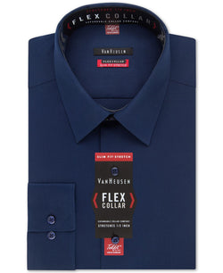Van Heusen Slim-fit Flex Collar Stretch Solid Dress Shirt Night Blue thumbnail 2