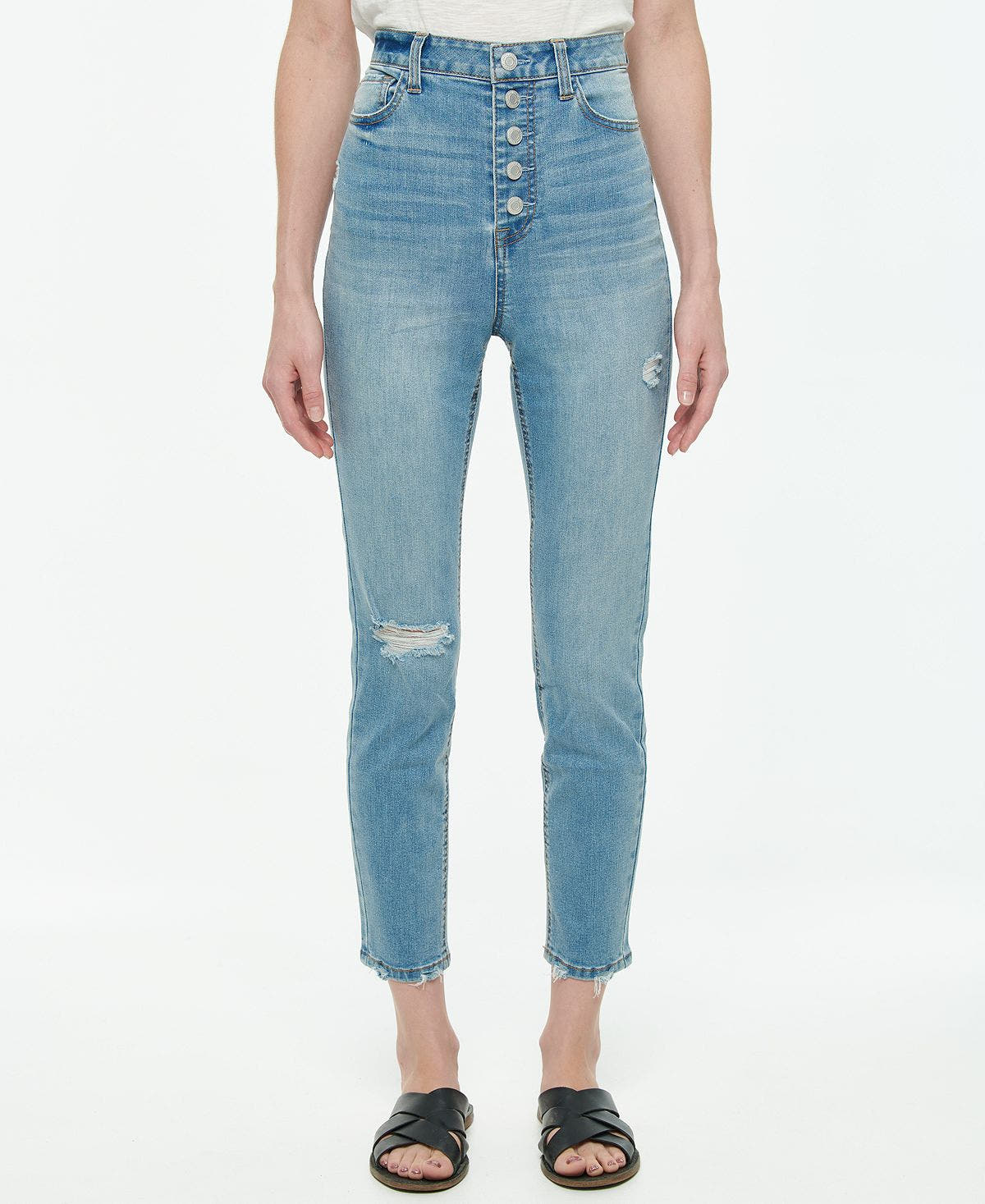 Vanilla Star Juniors' Exposed Button-fly High Rise Skinny Jeans Renny
