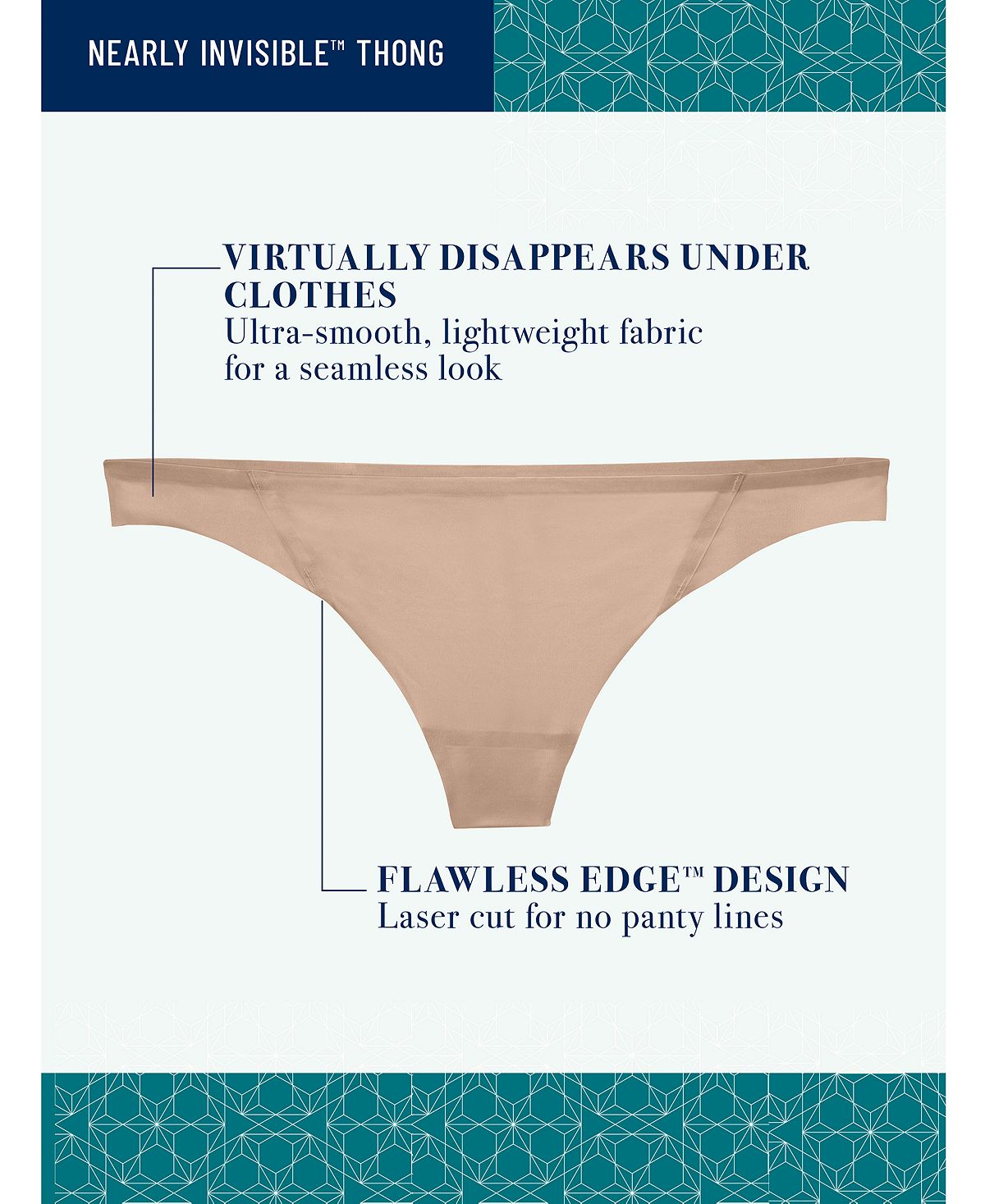 Vanity Fair Nearly Invisible Thong Underwear 18241 Also Available In Extended Sizes Damask Neutral