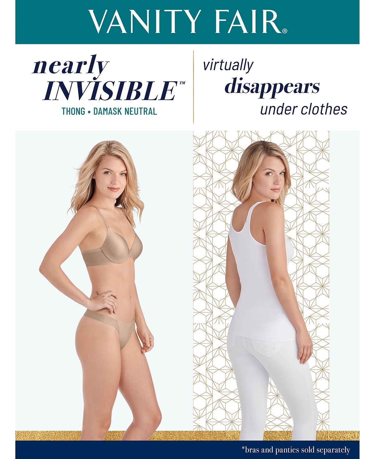 Vanity Fair Nearly Invisible Thong Underwear 18241 Also Available In Extended Sizes Earthy Grey