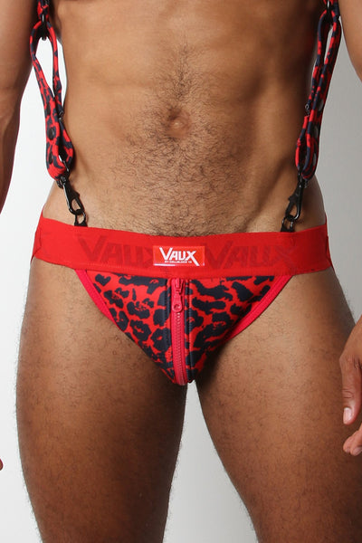 Vaux Red Leopard VX2 Zipper Jockstrap