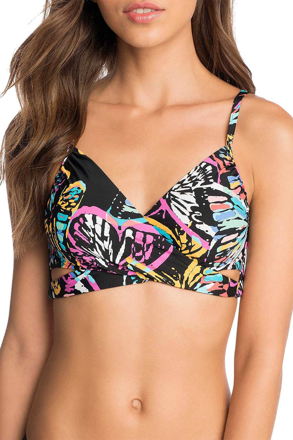 Vera Bradley Black/Multi Summer Reversible Wrap Bikini Top