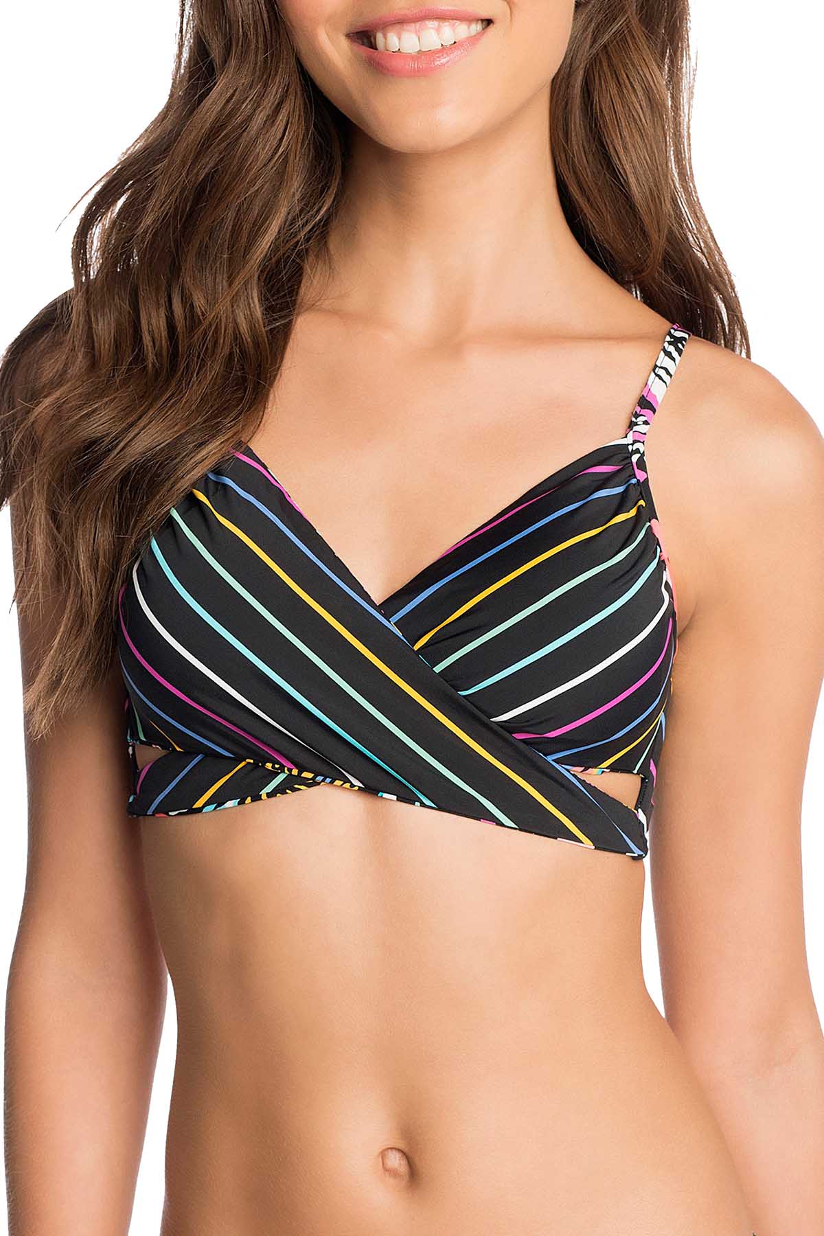 Vera Bradley Black/Multi Summer Reversible Wrap Bikini Top