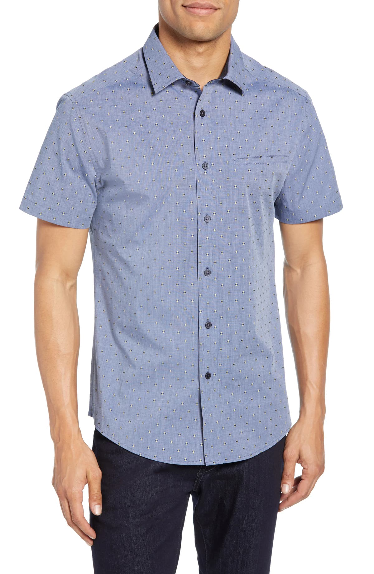Vince Camuto Men's Hacking Trim Fit Pocket Sport Shirt Blue
