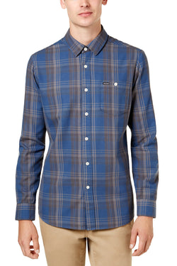 Volcom Blue Smoke Strayer Plaid Flannel Shirt thumbnail 1