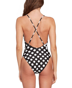 Volcom Juniors' Its A New Dot Printed One-piece Swimsuit Black/White Dot thumbnail 2
