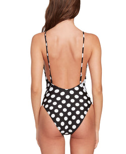 Volcom Juniors' Its A New Dot Printed One-piece Swimsuit Black/White Dot thumbnail 3