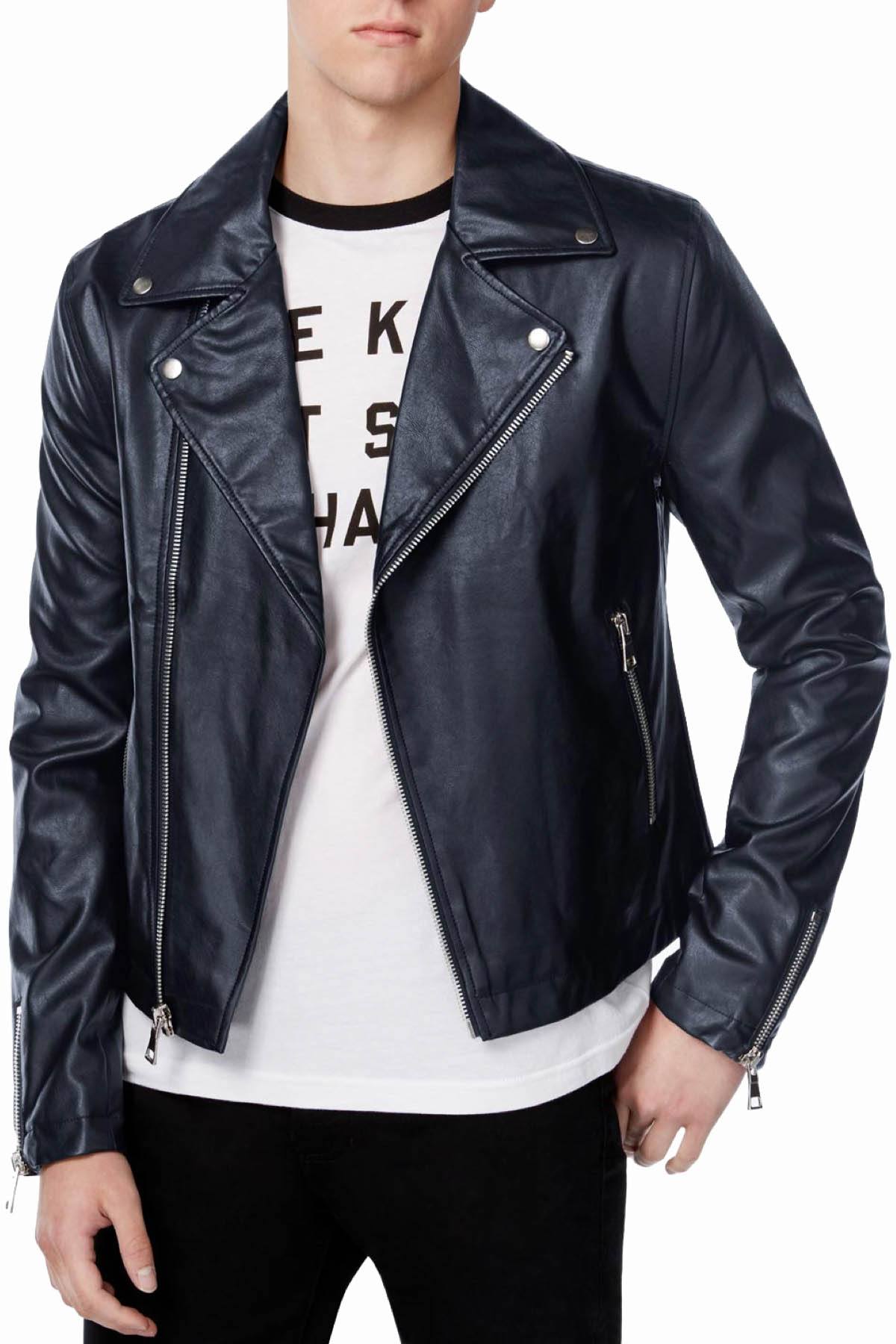WHT SPACE By Shaun White Navy Faux-Leather Moto Jacket