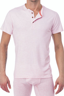 WOOD Pink Heather Short Sleeve Henley thumbnail 1