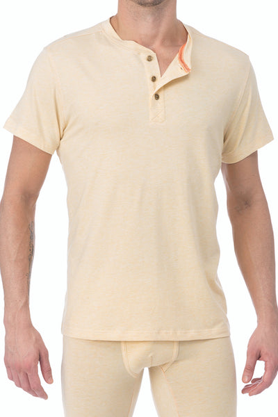 WOOD Straw Yellow Short Sleeve Henley