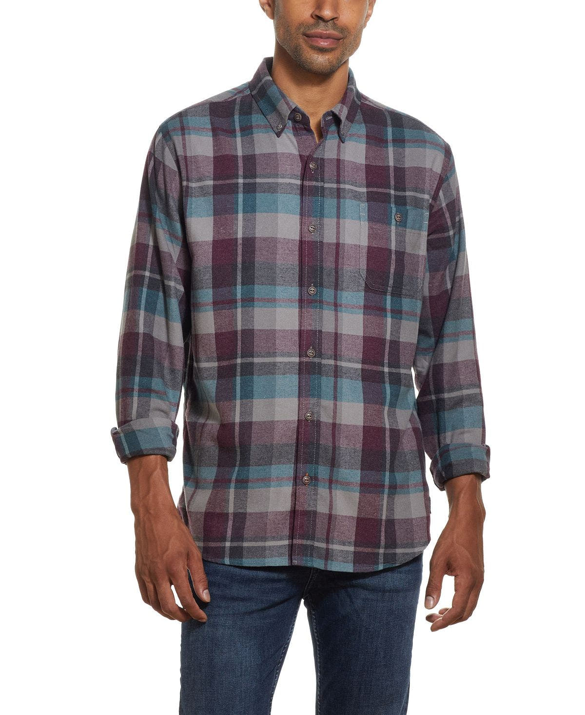 Weatherproof Vintage Antique Plaid Flannel Shirt Windsor Wine