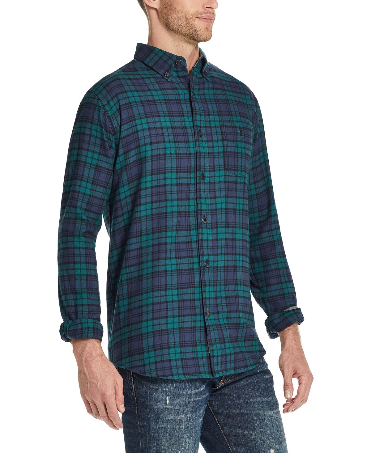 Weatherproof Vintage Brushed Antique Flannel Plaid Shirt Black Watch