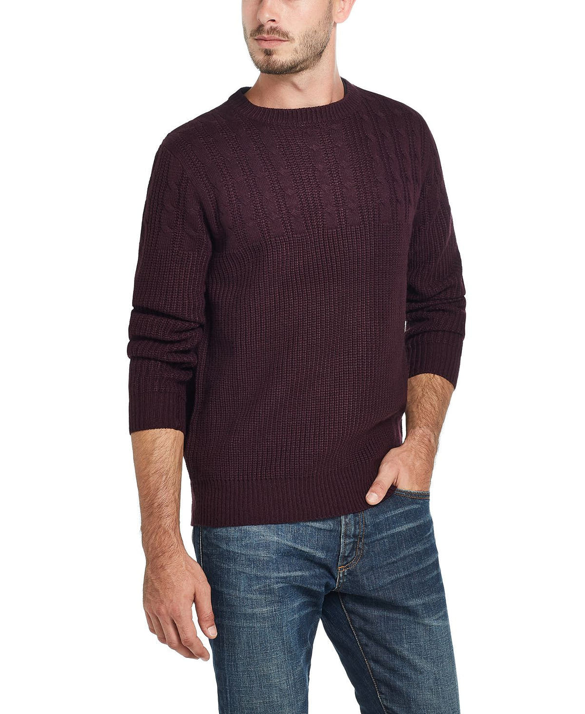 Weatherproof Vintage Cable Yolk Sweater Dark Red