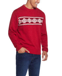 Weatherproof Vintage Chest Stripe Snowflake Crew Sweater Red thumbnail 2