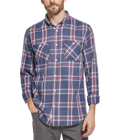 Weatherproof Vintage  Indigo Blues Plaid Shirt Med Blue