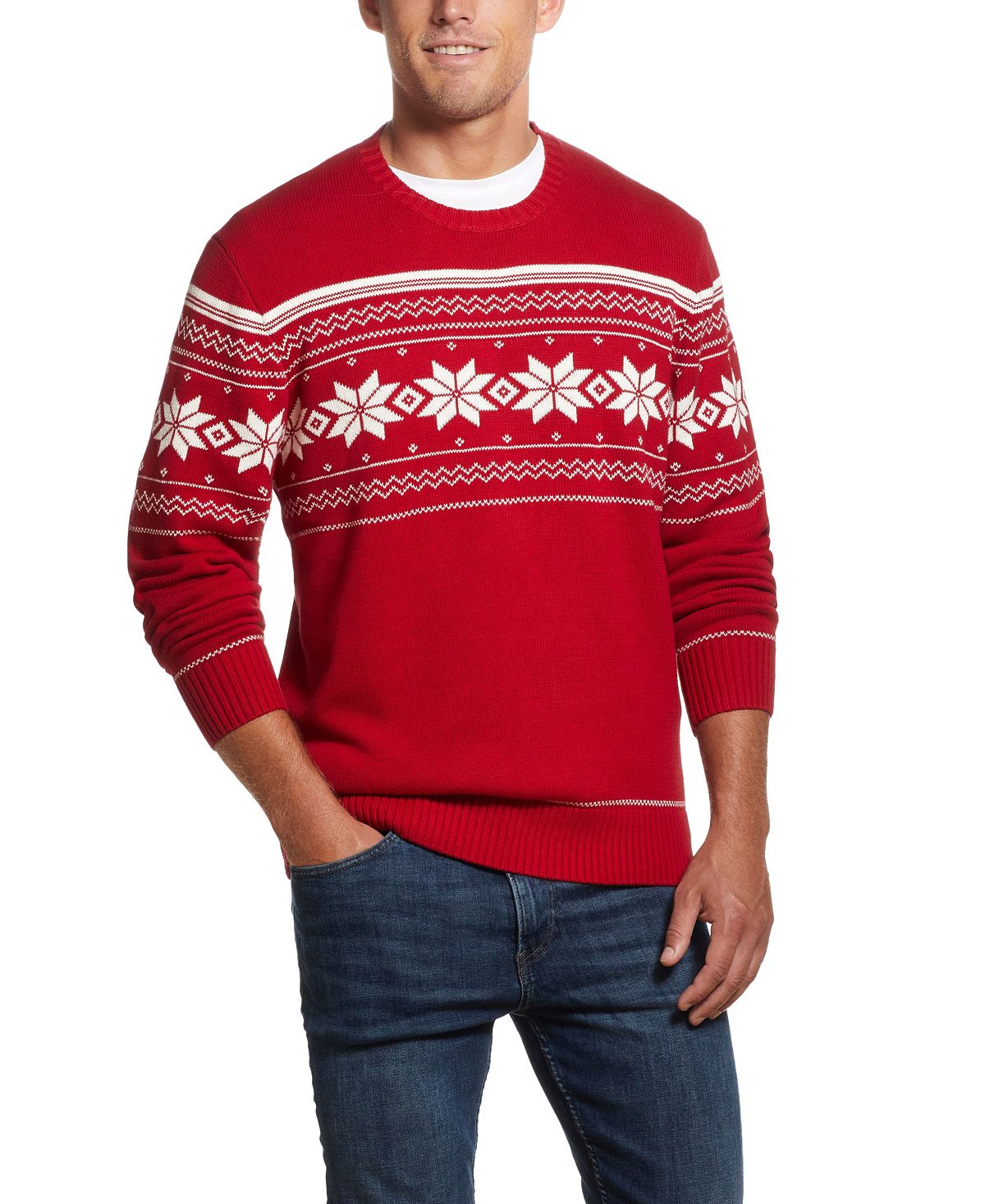 Weatherproof Vintage Snowflake Crew Neck Sweater Red