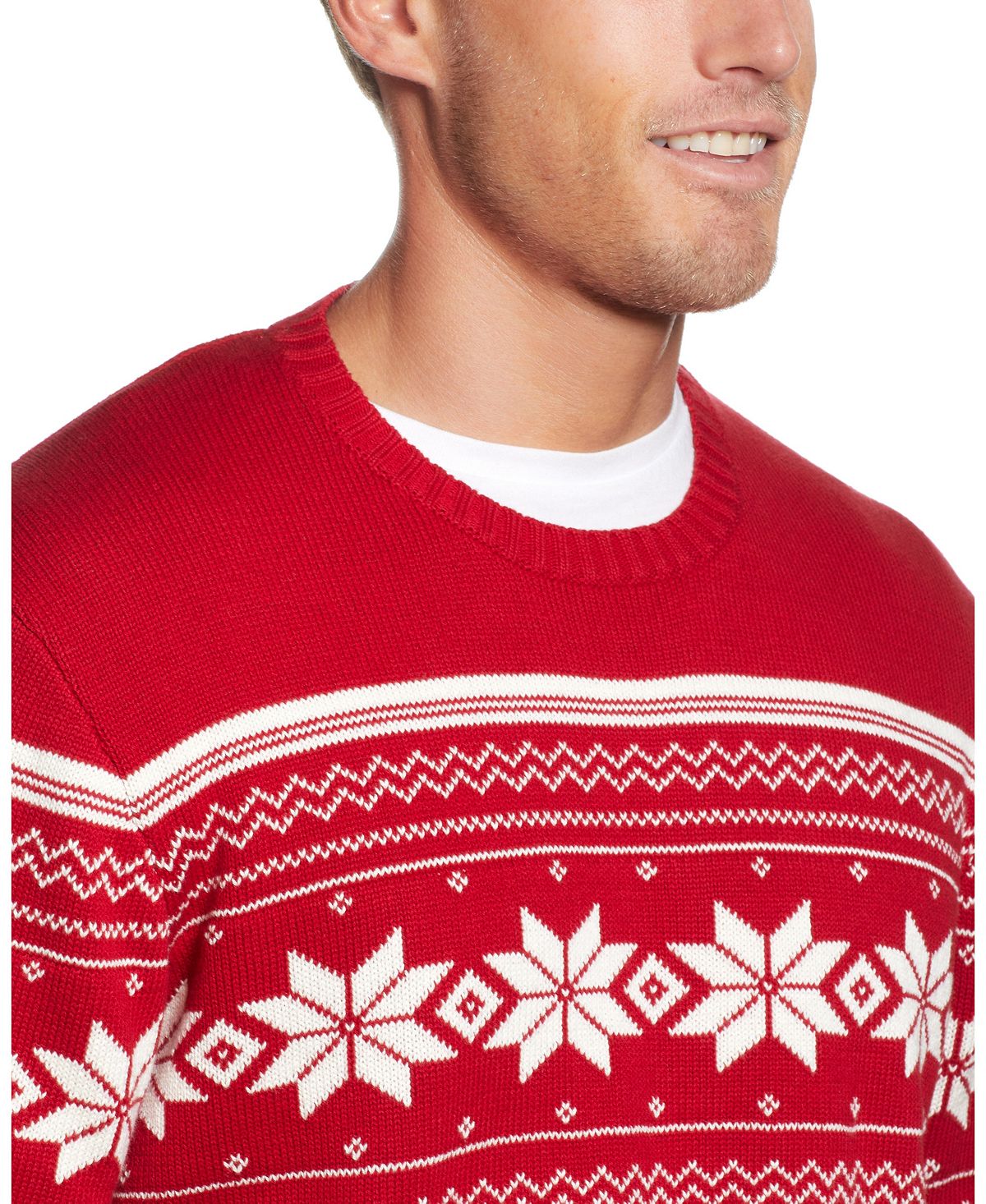 Weatherproof Vintage Snowflake Crew Neck Sweater Red