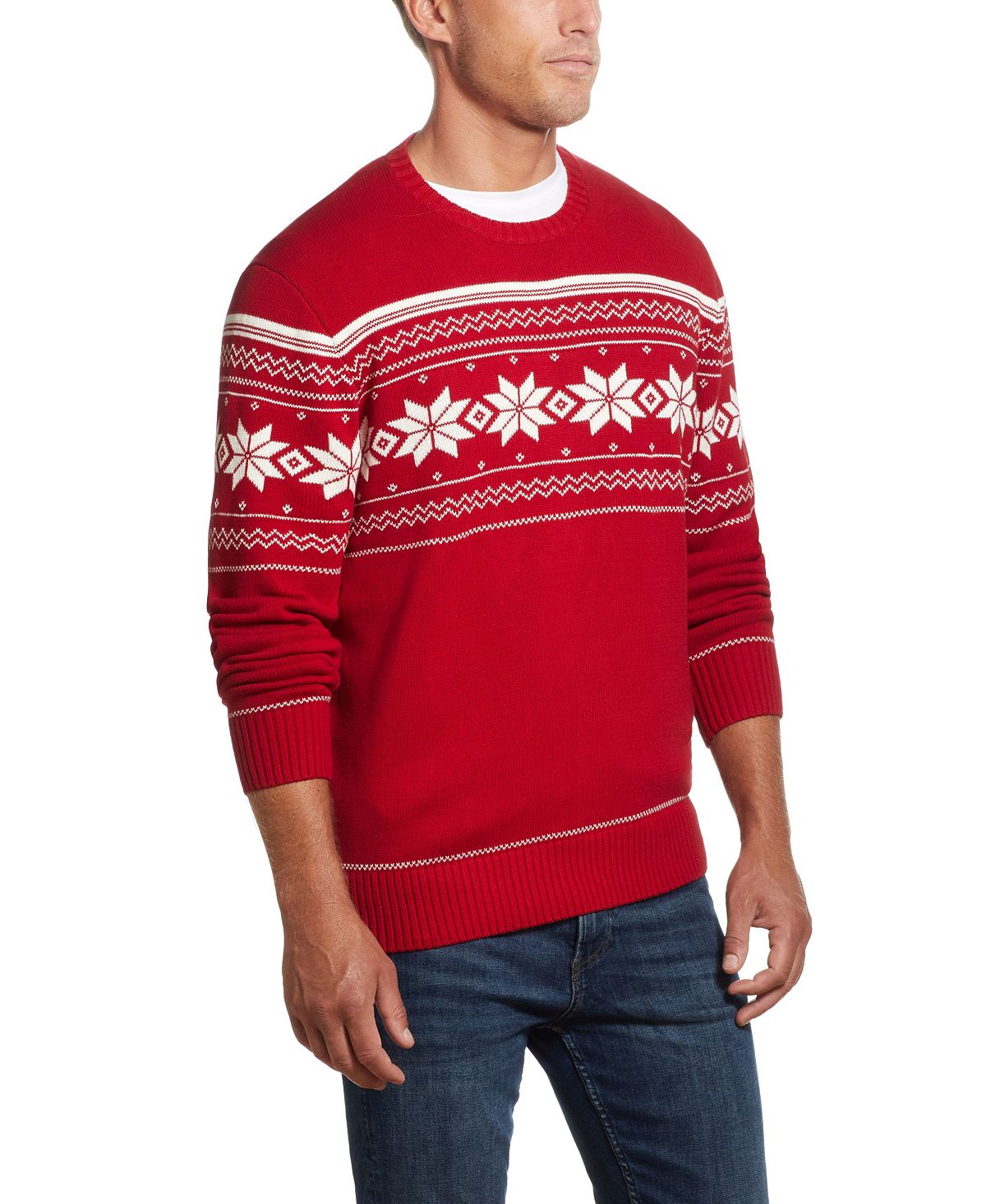 Weatherproof Vintage Snowflake Crew Neck Sweater Red
