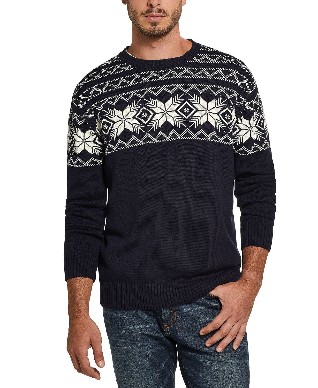 Weatherproof Vintage Snowflake Pattern Sweater Navy