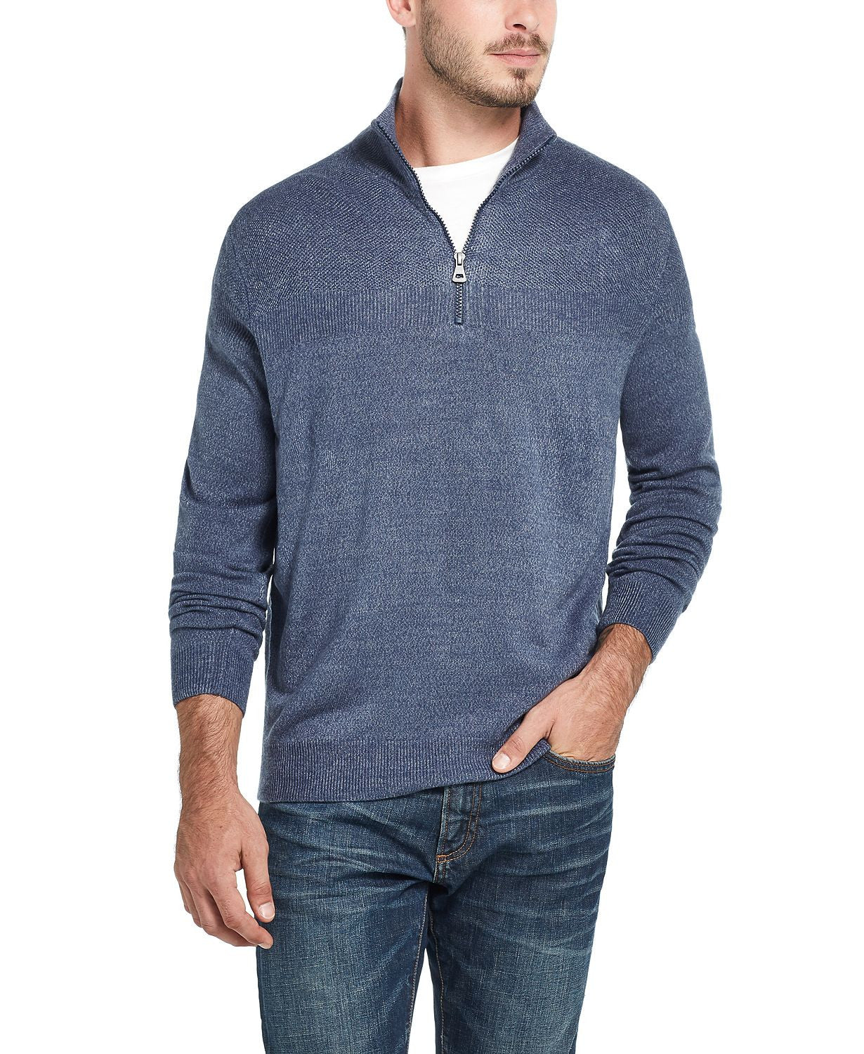 Weatherproof Vintage  Soft Touch Quarter-zip Sweater Med Blue
