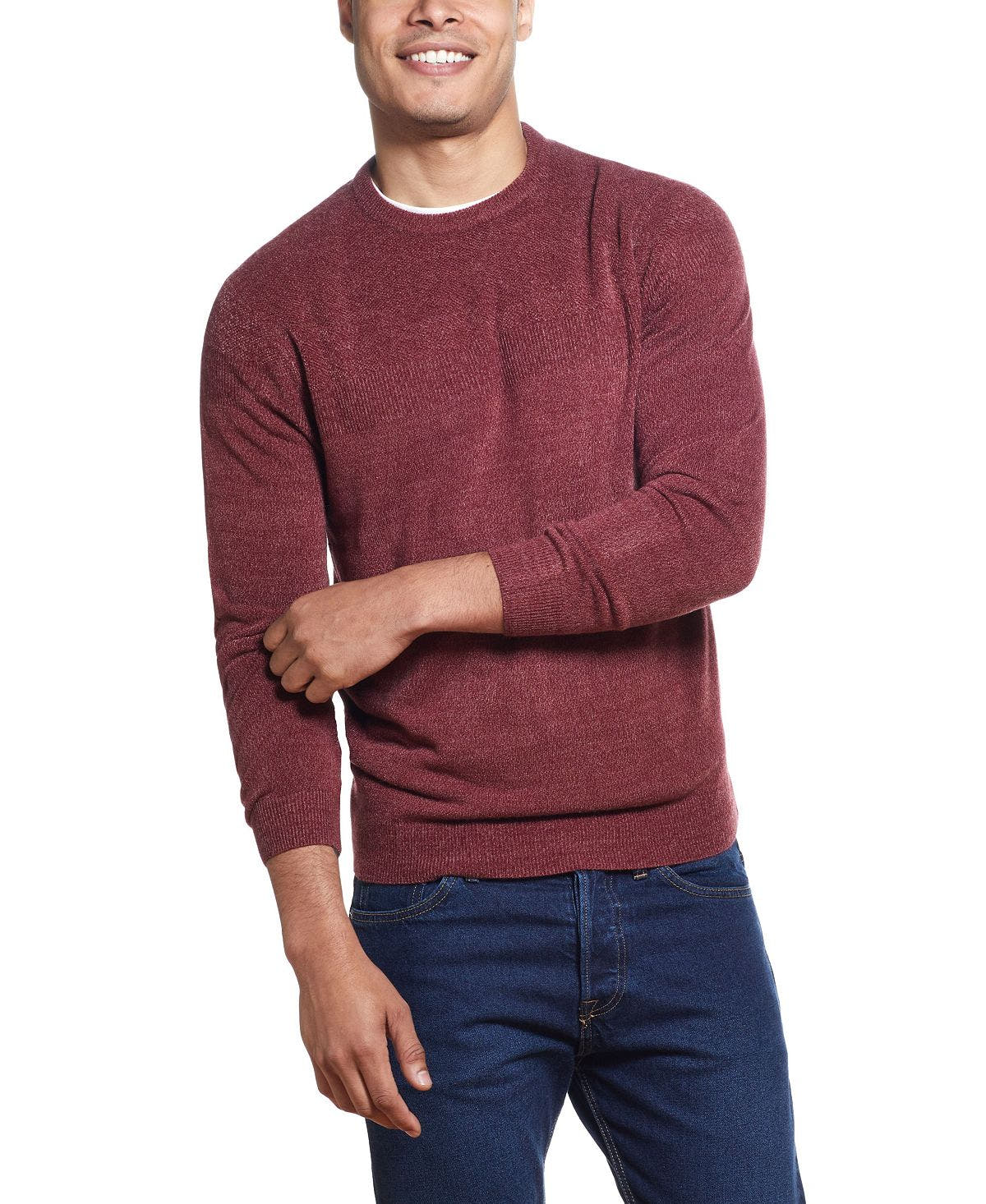 Weatherproof Vintage Soft Touch Stripe Crew Neck Sweater Brick